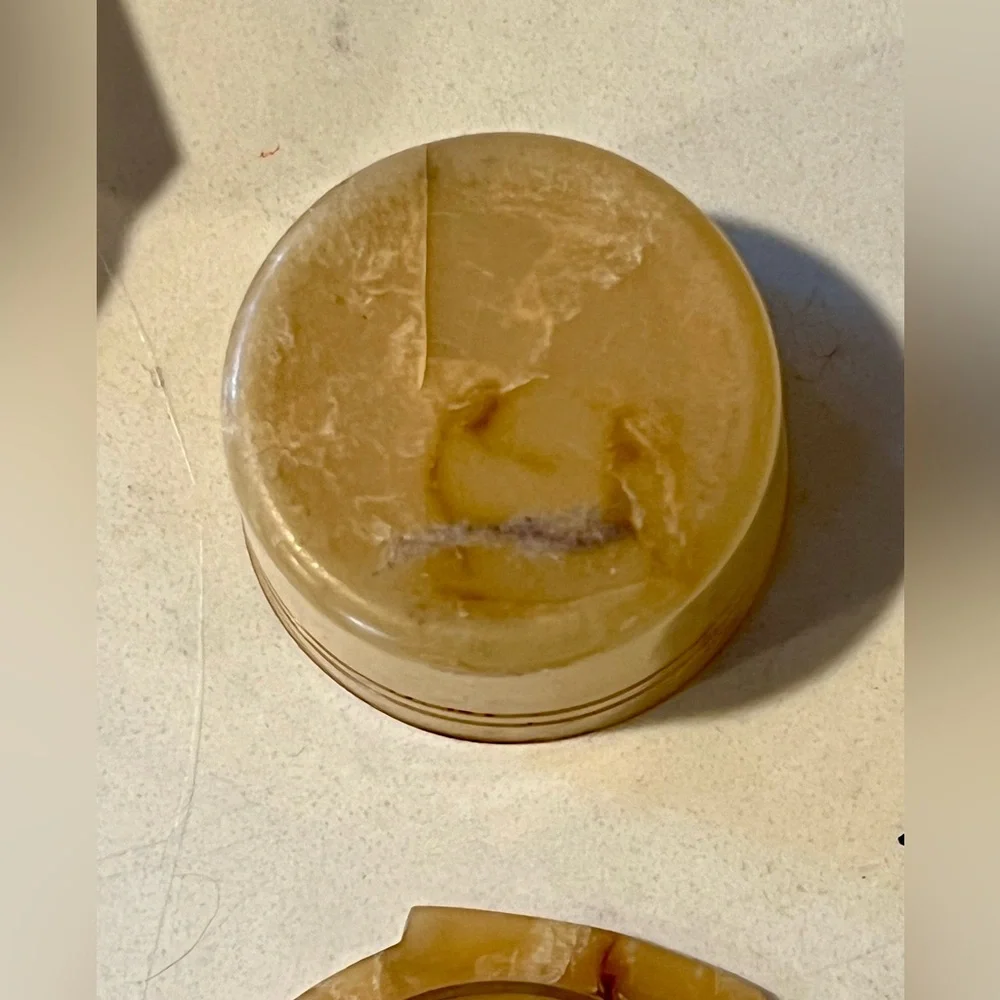 Vintage Gold / Brown Celluloid Vanity/Dresser Set 8 Pieces, powder box, scissors